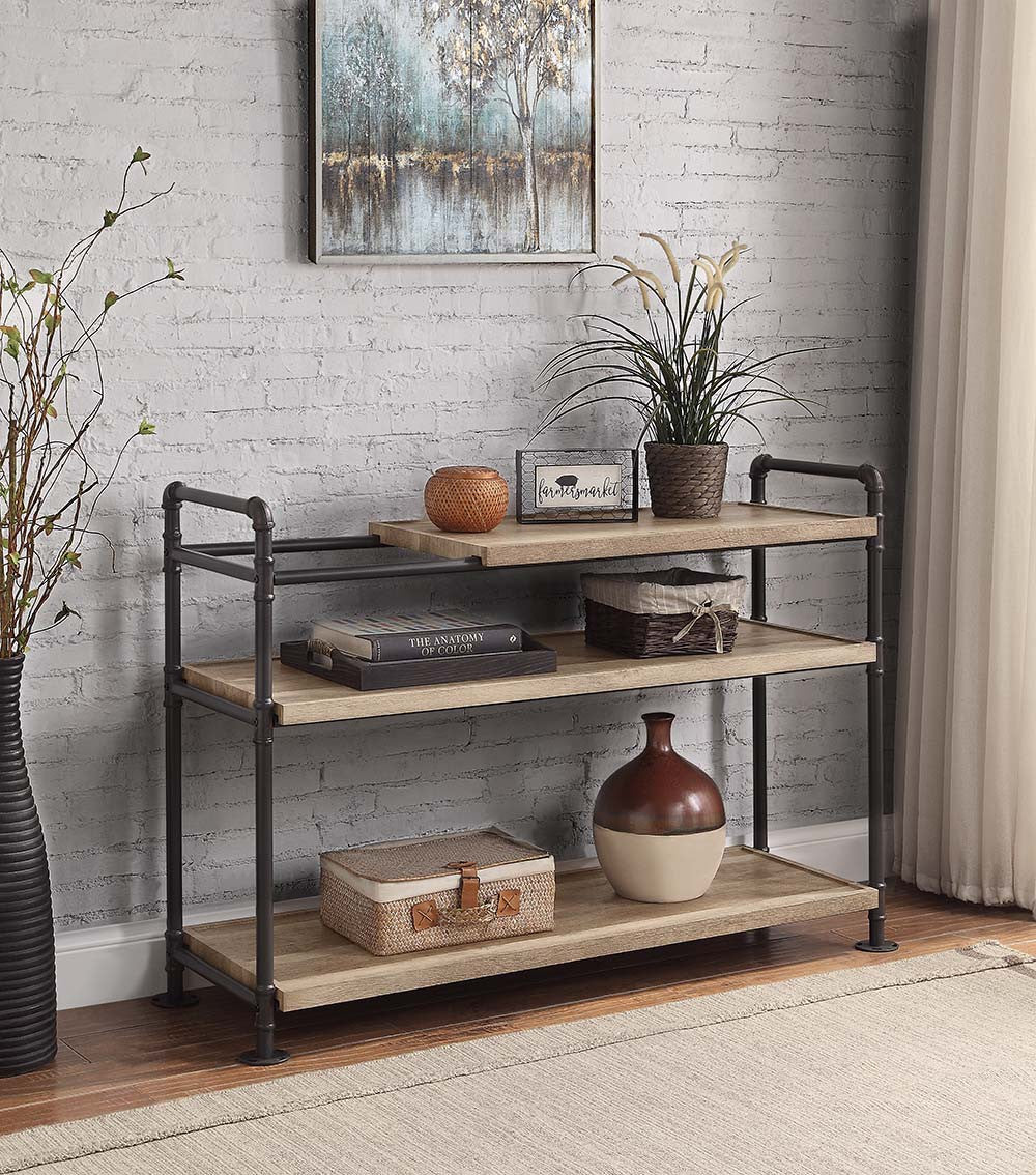 Brown And Black Metal Three Tier Etagere Bookcase By Homeroots | Bookcases | Modishstore - 4