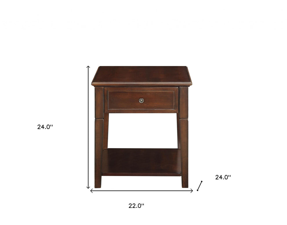Walnut Manufactured Wood Rectangular End Table With Drawer And Shelf By Homeroots | End Tables | Modishstore - 8