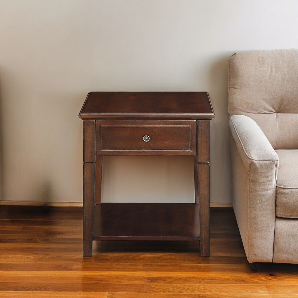 Walnut Manufactured Wood Rectangular End Table With Drawer And Shelf By Homeroots | End Tables | Modishstore - 3