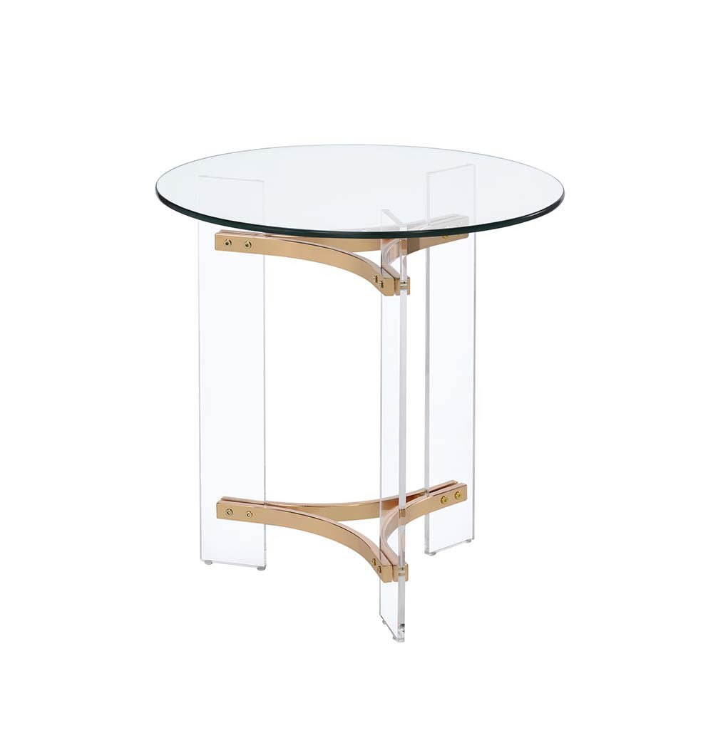 Gold And Clear Glass And Metal Round End Table By Homeroots | End Tables | Modishstore - 1