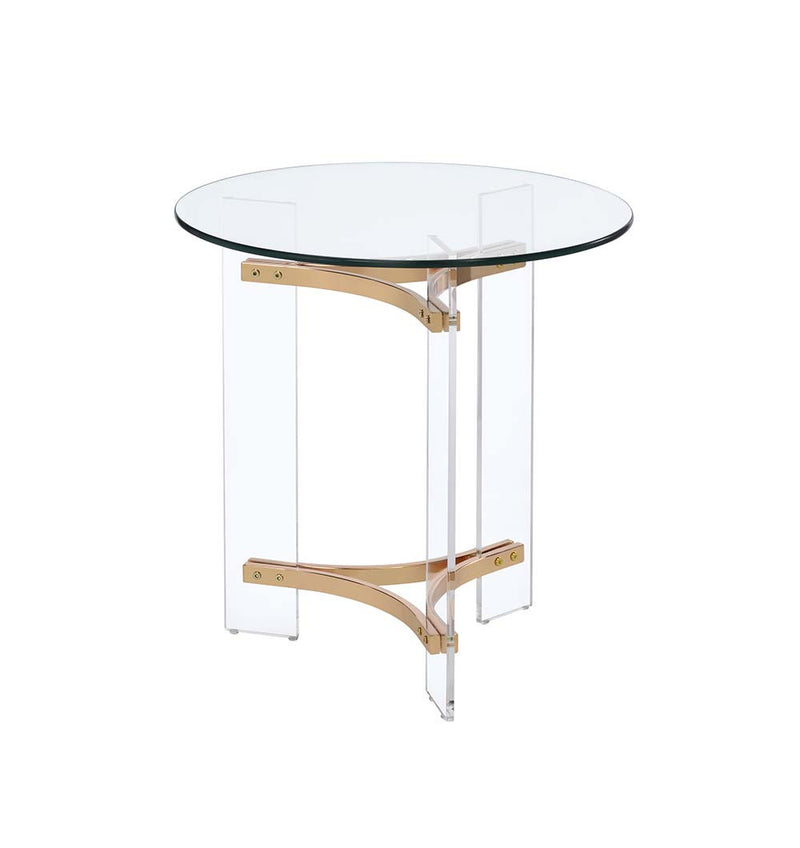 Gold And Clear Glass And Metal Round End Table By Homeroots | End Tables | Modishstore - 1
