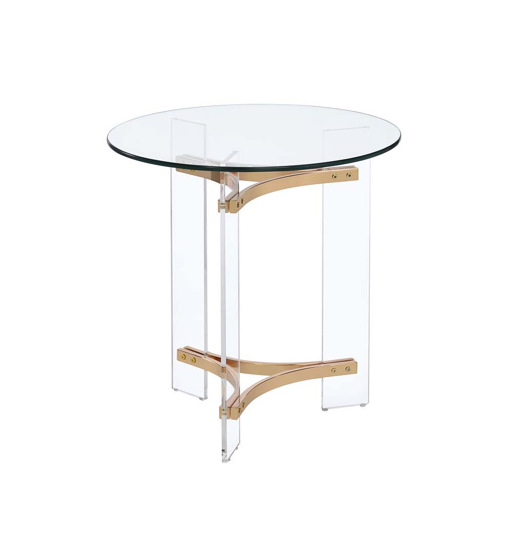 Gold And Clear Glass And Metal Round End Table By Homeroots | End Tables | Modishstore - 2
