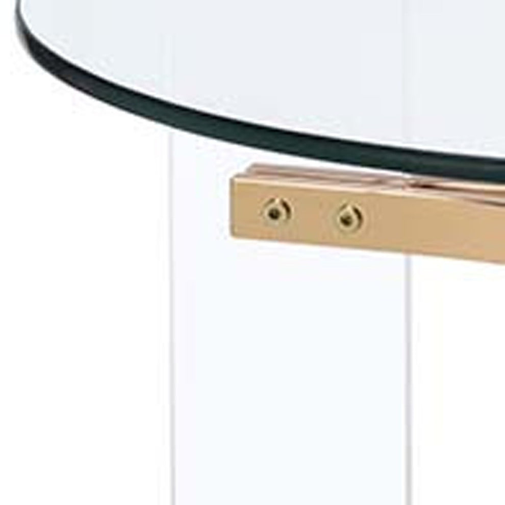 Gold And Clear Glass And Metal Round End Table By Homeroots | End Tables | Modishstore - 3