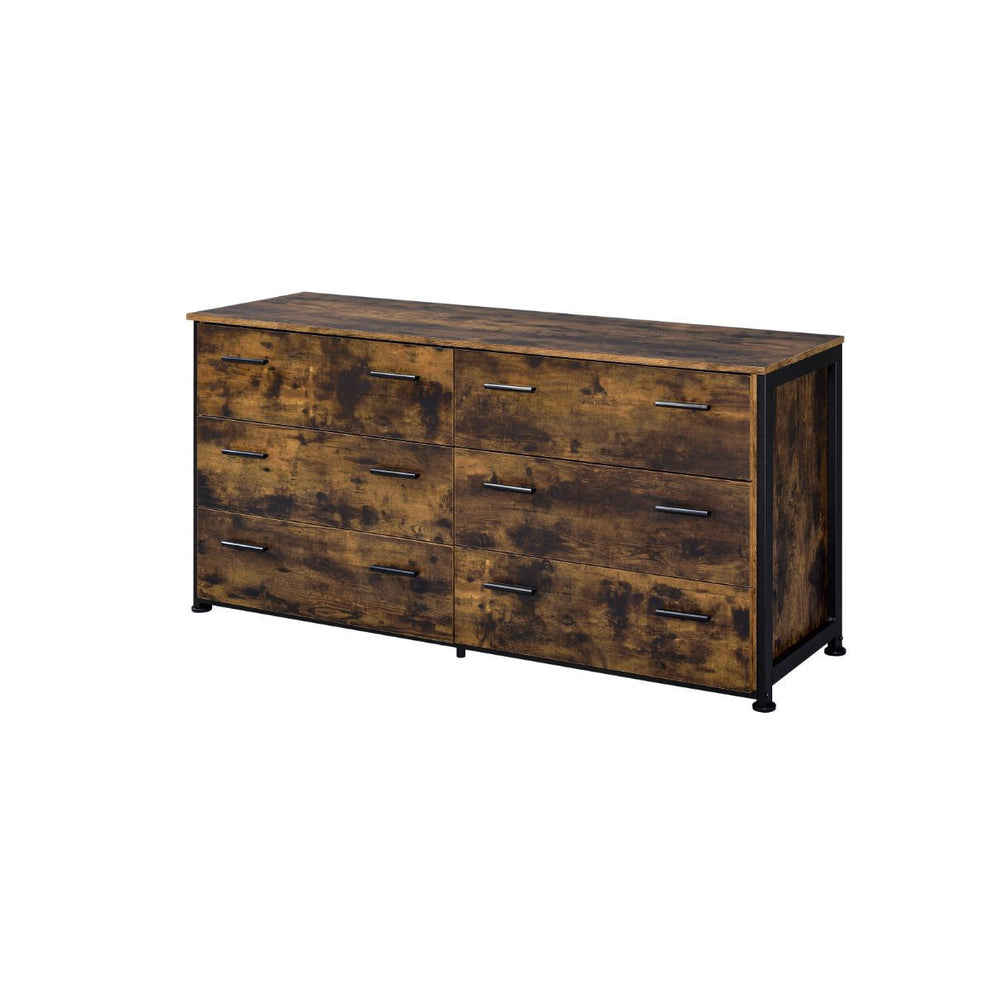 Brown and Black Six Drawer Double Dresser By Homeroots | Dressers | Modishstore - 3