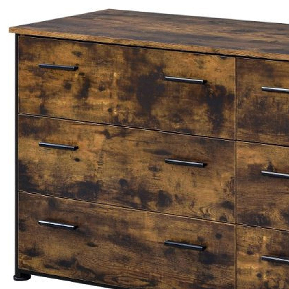 Brown and Black Six Drawer Double Dresser By Homeroots | Dressers | Modishstore - 4