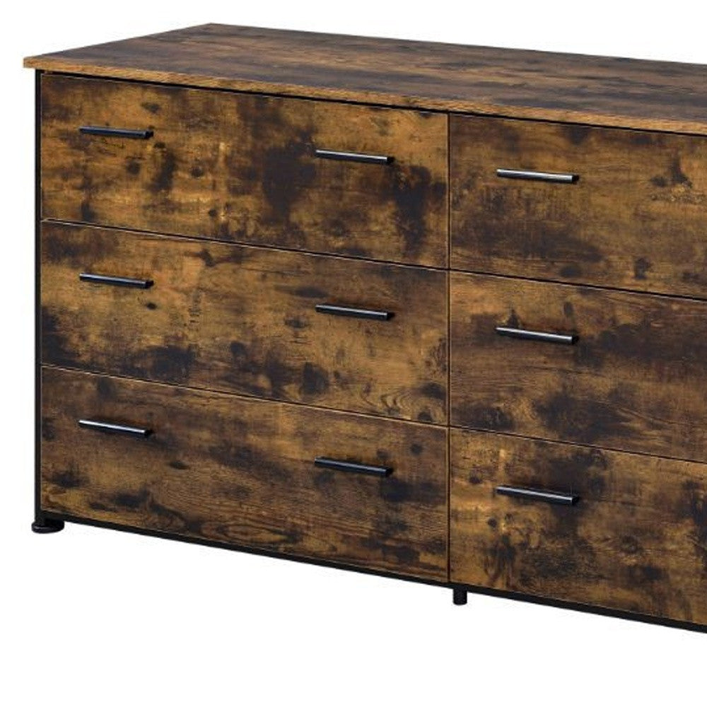 Brown and Black Six Drawer Double Dresser By Homeroots | Dressers | Modishstore - 5