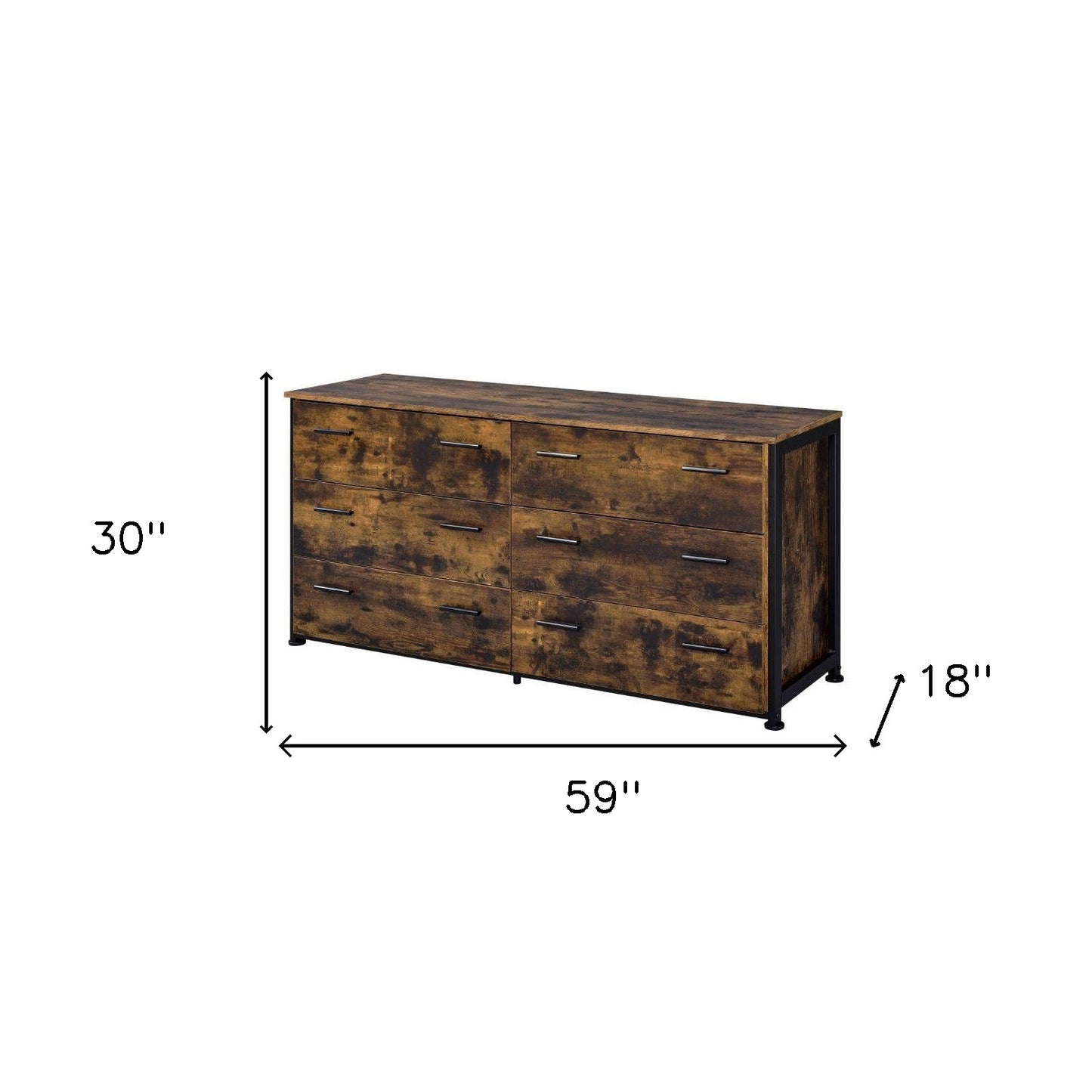 Brown and Black Six Drawer Double Dresser By Homeroots | Dressers | Modishstore - 6