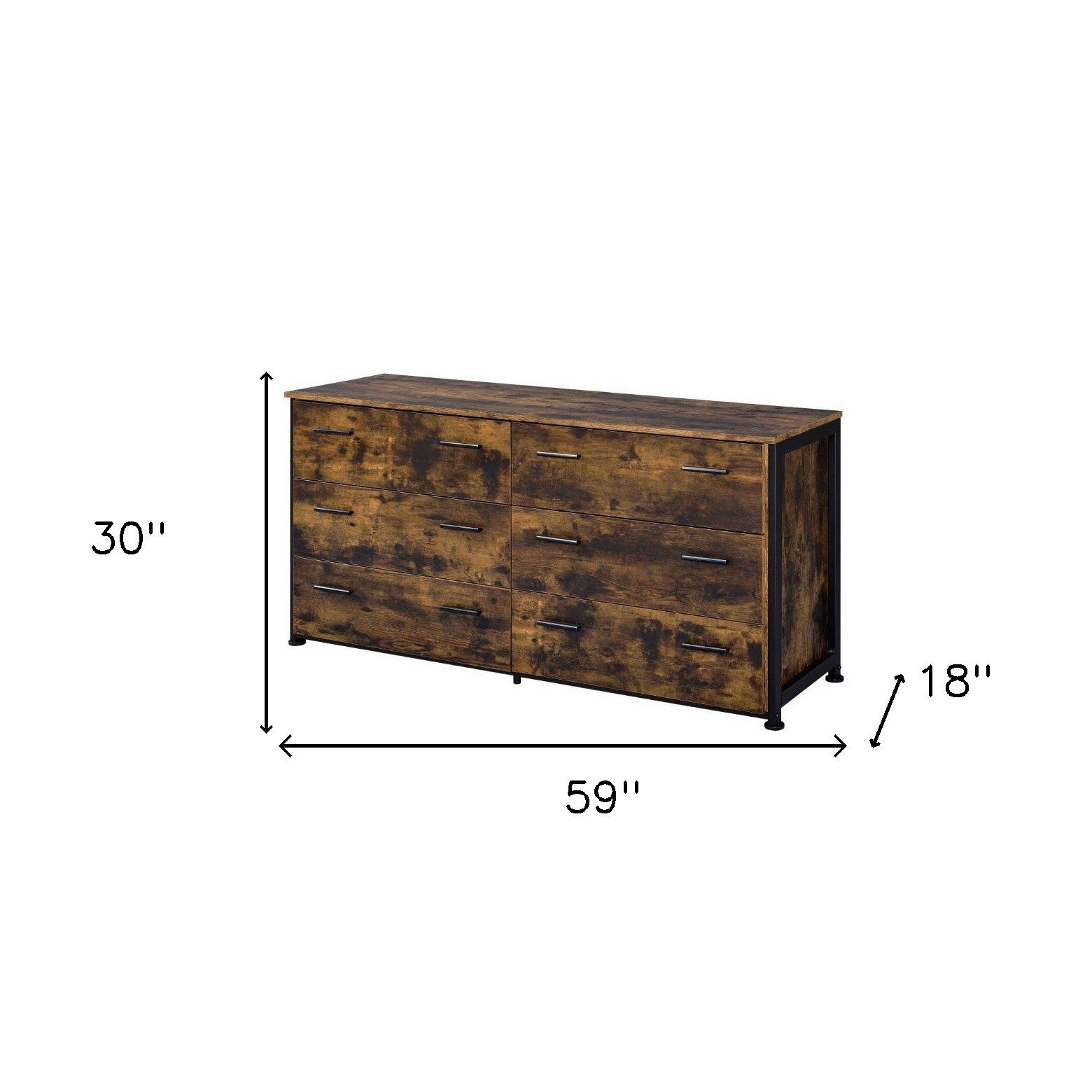 Brown and Black Six Drawer Double Dresser By Homeroots | Dressers | Modishstore - 6