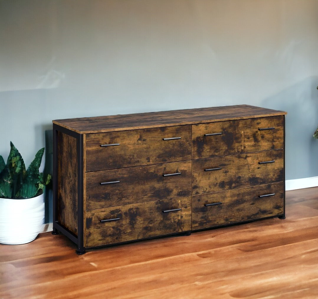 Brown and Black Six Drawer Double Dresser By Homeroots | Dressers | Modishstore - 2