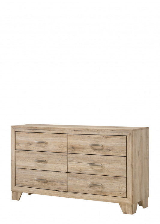 Natural Brown Manufactured Wood Six Drawer Double Dresser By Homeroots | Dressers | Modishstore - 1