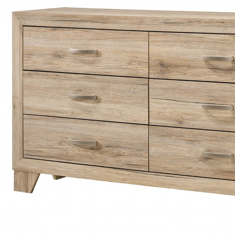Natural Brown Manufactured Wood Six Drawer Double Dresser By Homeroots | Dressers | Modishstore - 4