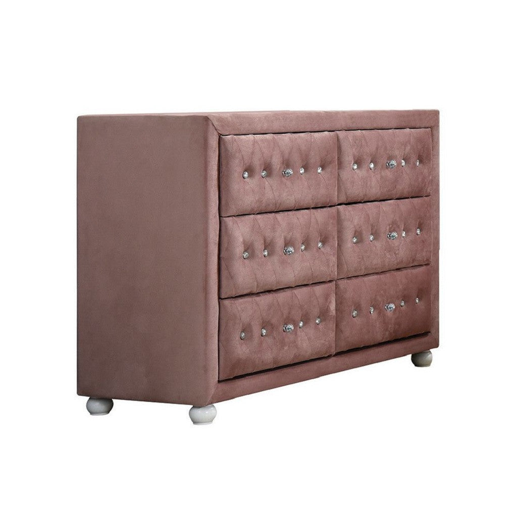 Pink Solid and Manufactured Wood Six Drawer Double Dresser By Homeroots | Dressers | Modishstore - 4