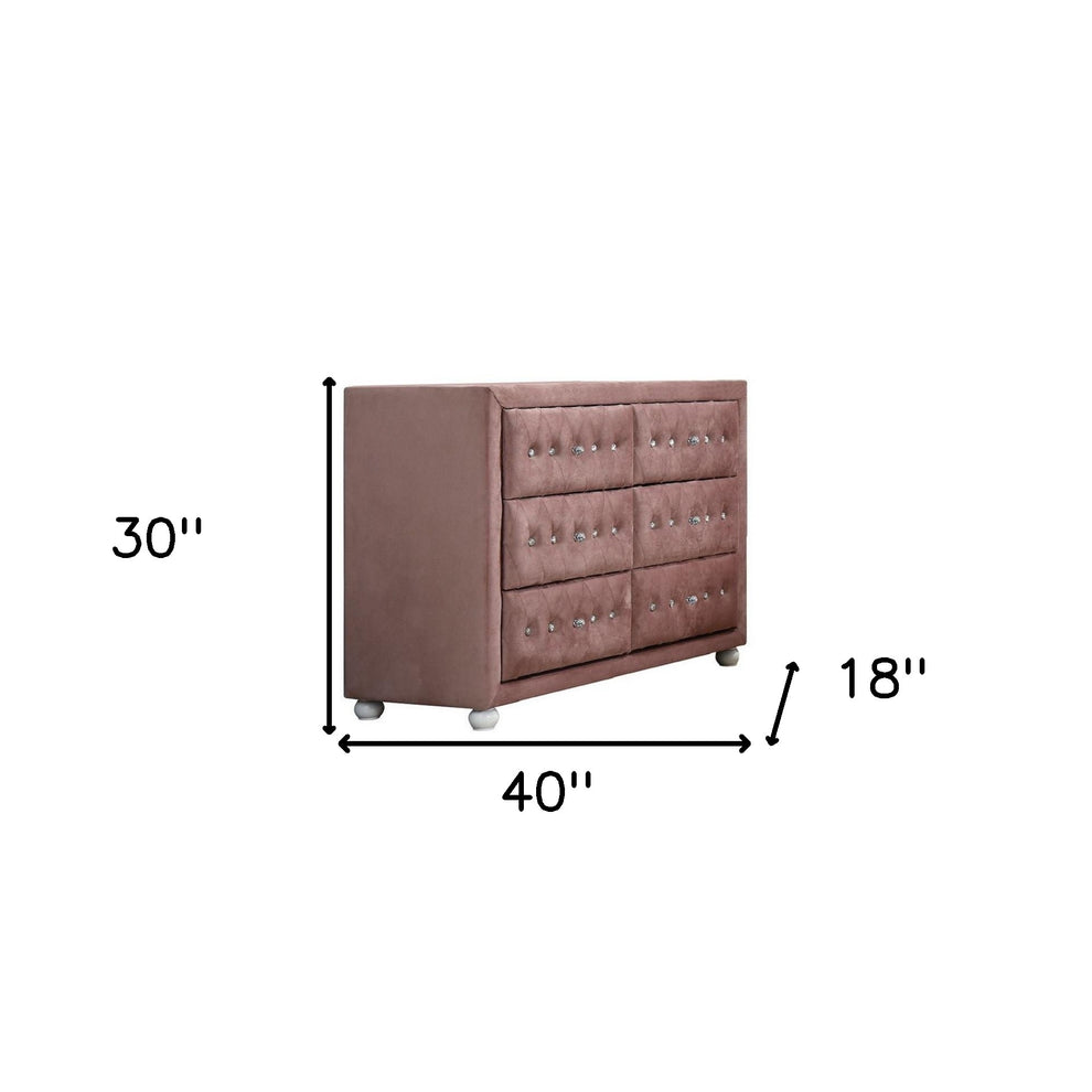 Pink Solid and Manufactured Wood Six Drawer Double Dresser By Homeroots | Dressers | Modishstore - 2