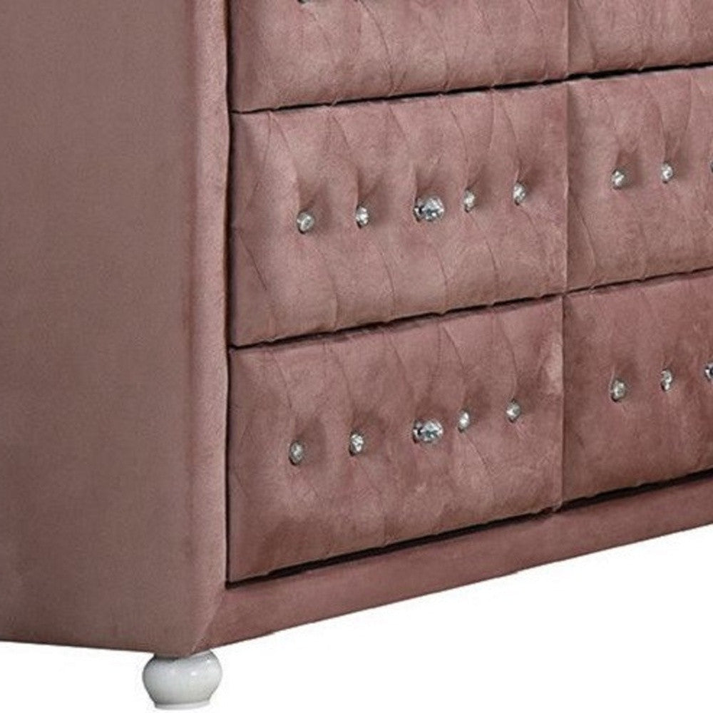 Pink Solid and Manufactured Wood Six Drawer Double Dresser By Homeroots | Dressers | Modishstore - 5