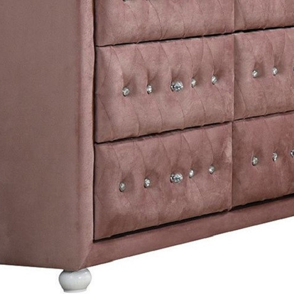 Pink Solid and Manufactured Wood Six Drawer Double Dresser By Homeroots | Dressers | Modishstore - 5