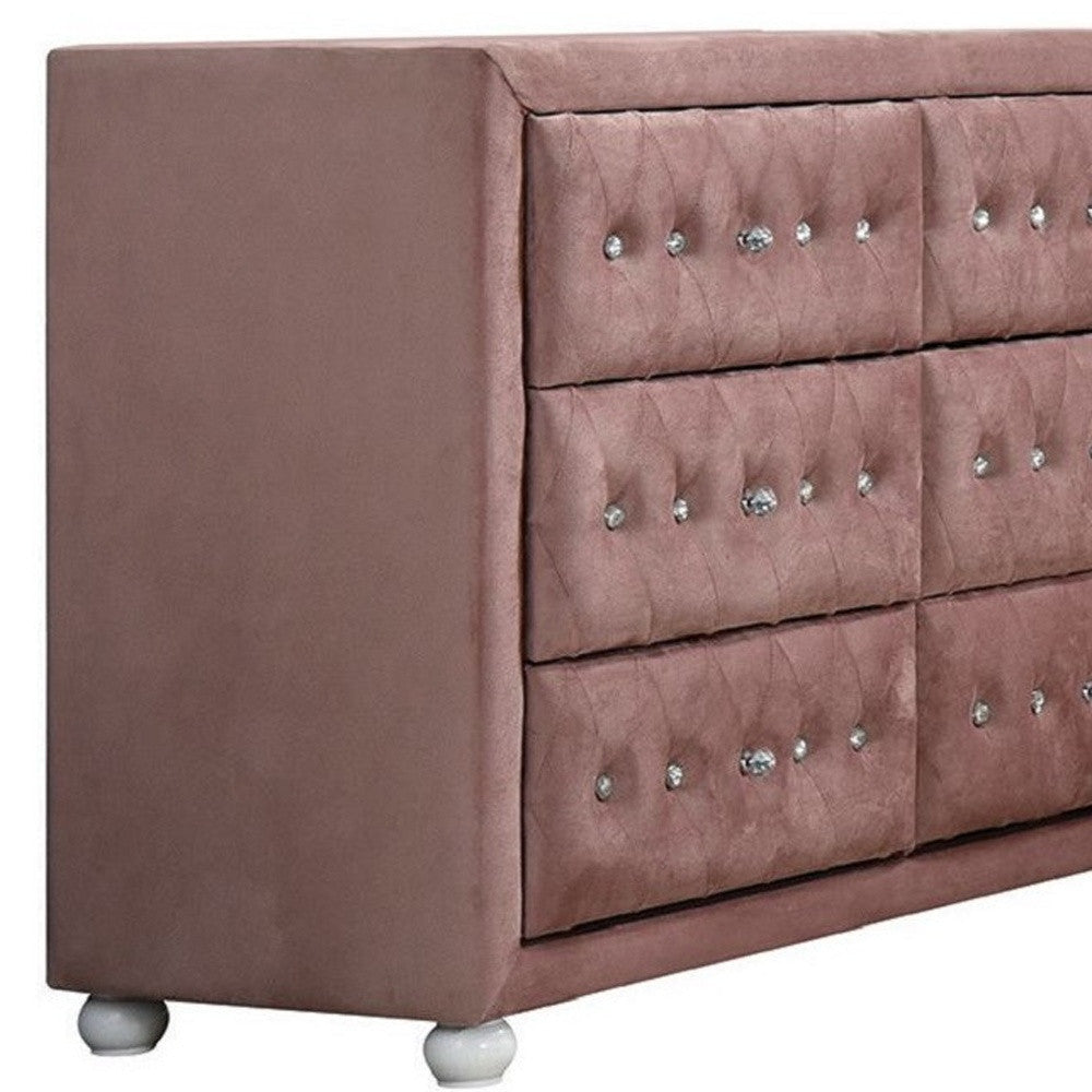 Pink Solid and Manufactured Wood Six Drawer Double Dresser By Homeroots | Dressers | Modishstore - 3