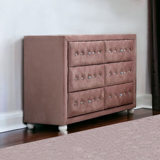 Pink Solid and Manufactured Wood Six Drawer Double Dresser By Homeroots | Dressers | Modishstore - 1