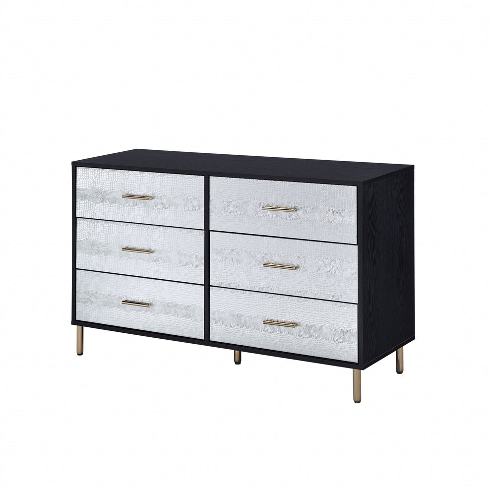 Black Silver and Gold Faux Croc Design Six Drawer Double Dresser By Homeroots | Dressers | Modishstore - 6
