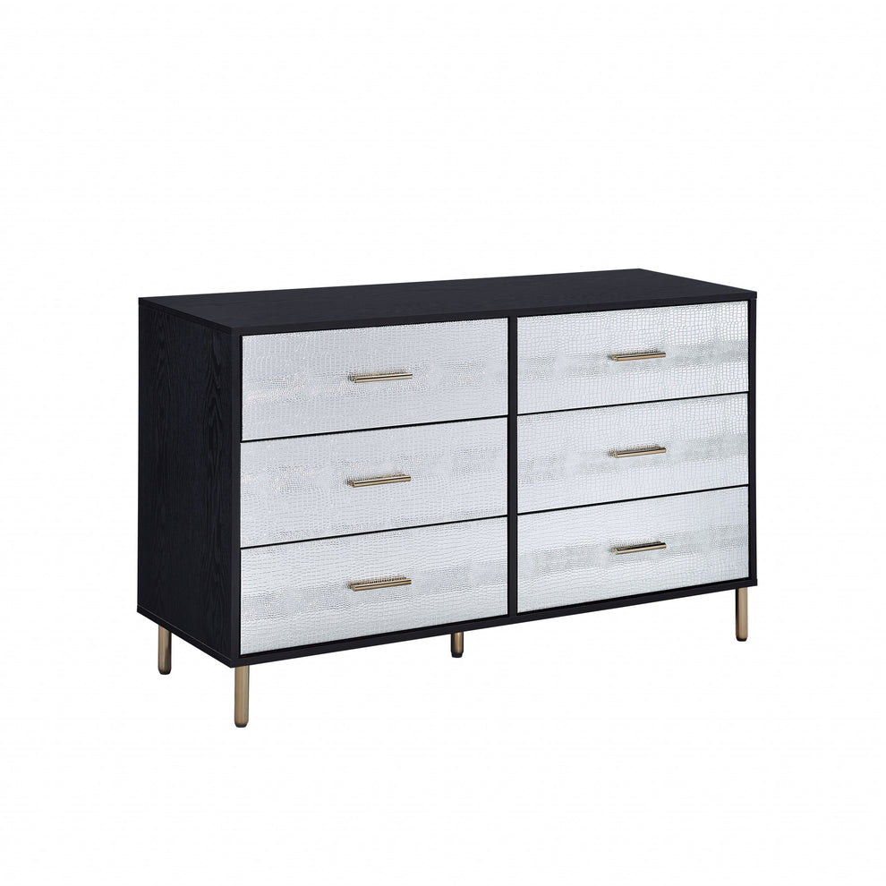 Black Silver and Gold Faux Croc Design Six Drawer Double Dresser By Homeroots | Dressers | Modishstore - 5