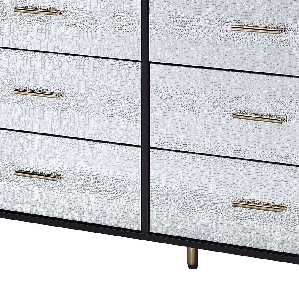 Black Silver and Gold Faux Croc Design Six Drawer Double Dresser By Homeroots | Dressers | Modishstore - 3