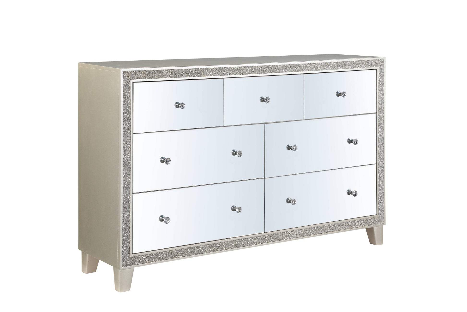 Champagne Solid and Manufactured Wood Mirrored Seven Drawer Triple Dresser By Homeroots | Dressers | Modishstore - 6