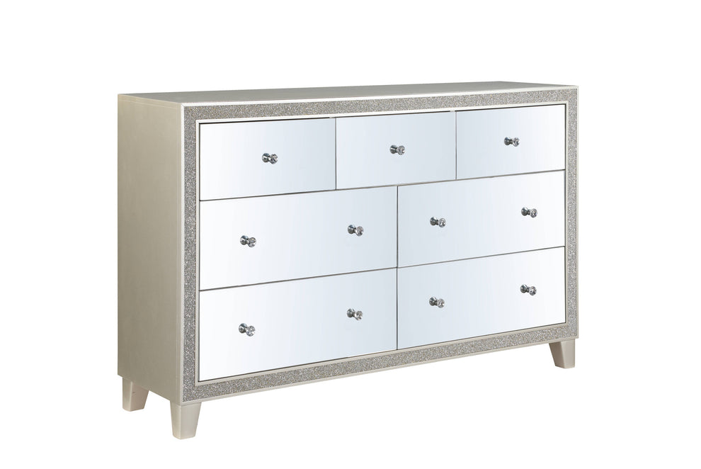 Champagne Solid and Manufactured Wood Mirrored Seven Drawer Triple Dresser By Homeroots | Dressers | Modishstore - 6