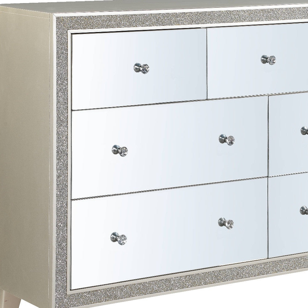 Champagne Solid and Manufactured Wood Mirrored Seven Drawer Triple Dresser By Homeroots | Dressers | Modishstore - 4