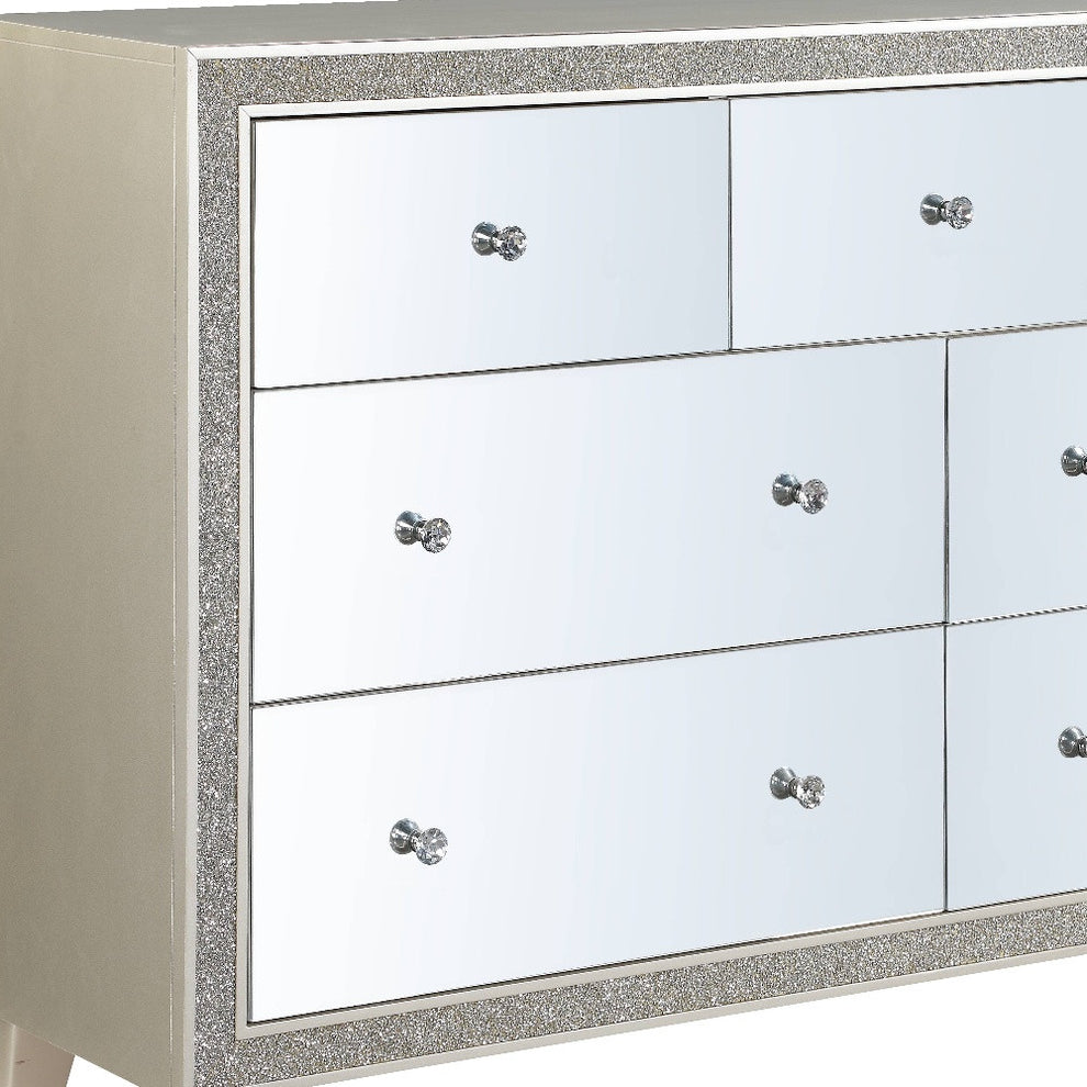 Champagne Solid and Manufactured Wood Mirrored Seven Drawer Triple Dresser By Homeroots | Dressers | Modishstore - 4