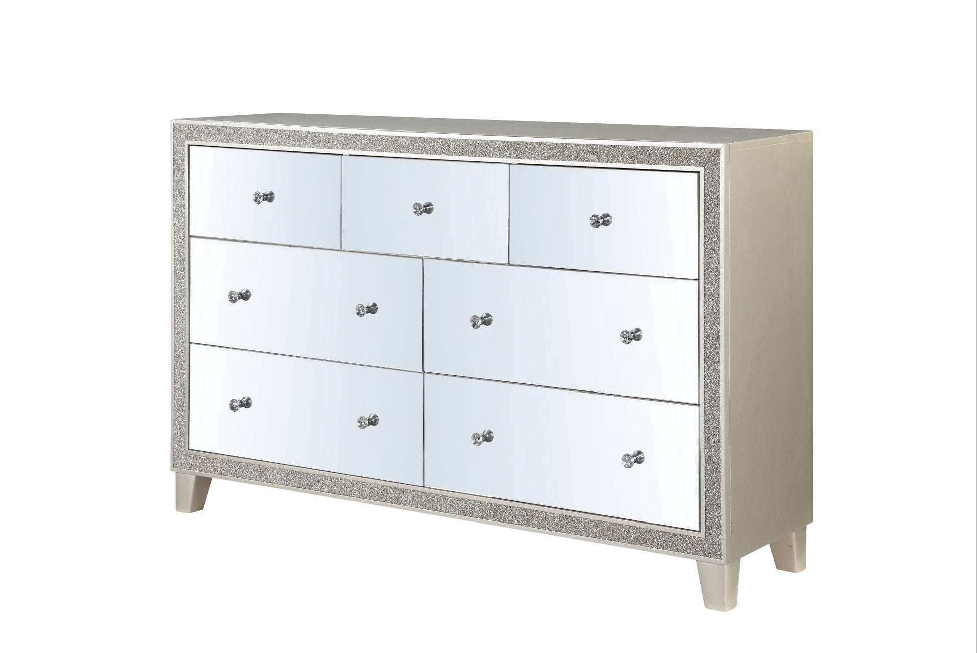 Champagne Solid and Manufactured Wood Mirrored Seven Drawer Triple Dresser By Homeroots | Dressers | Modishstore - 2