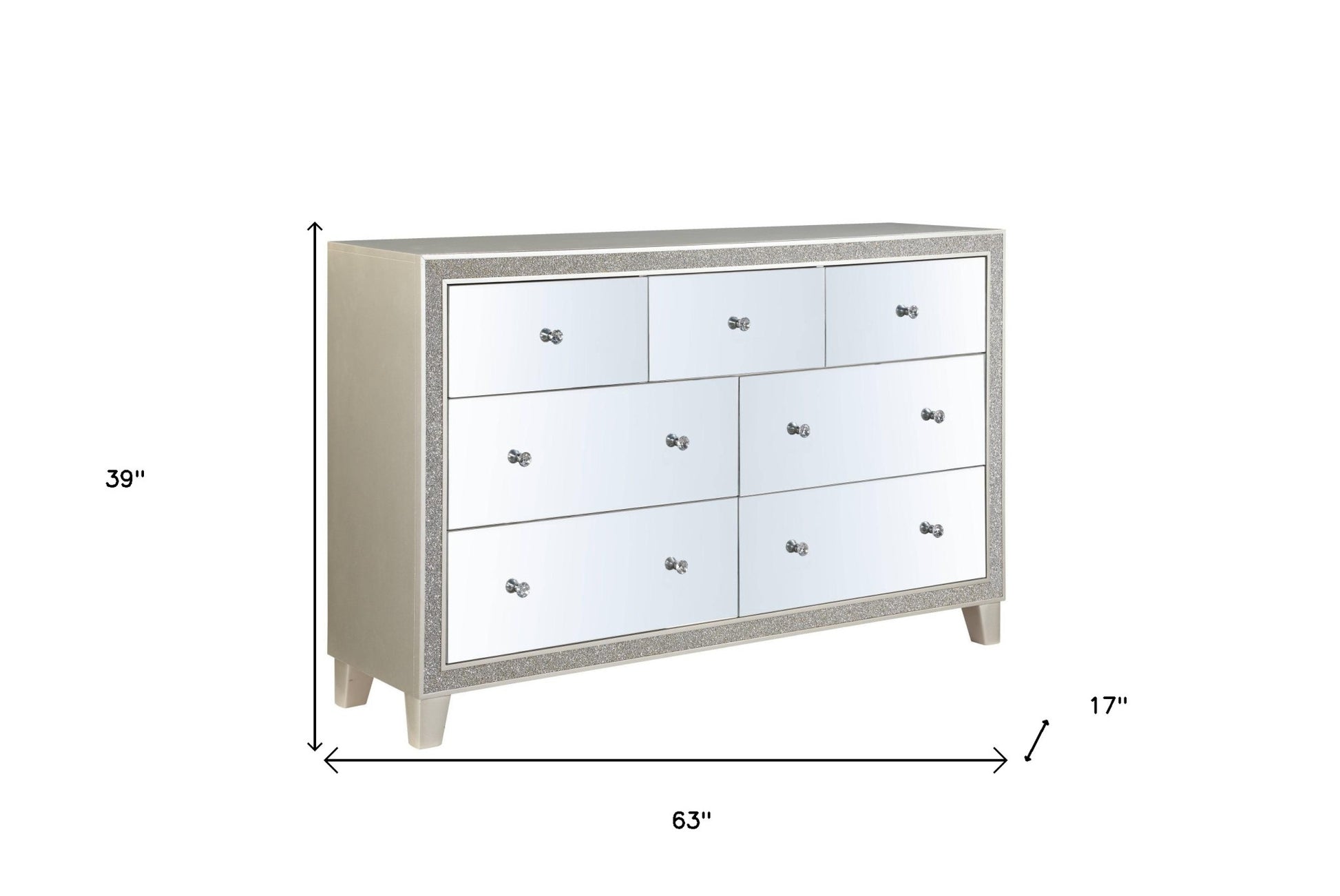 Champagne Solid and Manufactured Wood Mirrored Seven Drawer Triple Dresser By Homeroots | Dressers | Modishstore - 5