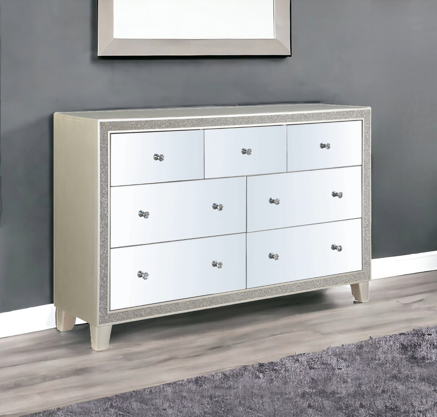 Champagne Solid and Manufactured Wood Mirrored Seven Drawer Triple Dresser By Homeroots | Dressers | Modishstore - 1