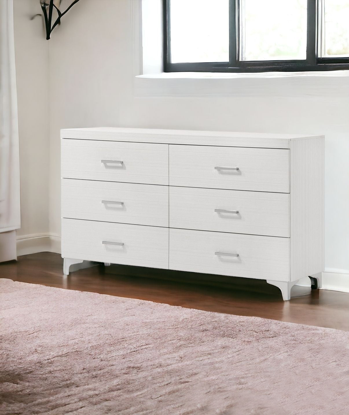White Solid and Manufactured Wood Six Drawer Double Dresser By Homeroots | Dressers | Modishstore - 4