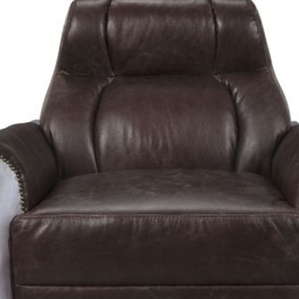 Espresso and Silver Top Grain Leather Tufted Club Chair By Homeroots | Accent Chairs | Modishstore - 4
