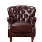 Brown and Steel Blue Top Grain Leather Tufted Club Chair By Homeroots | Accent Chairs | Modishstore - 1