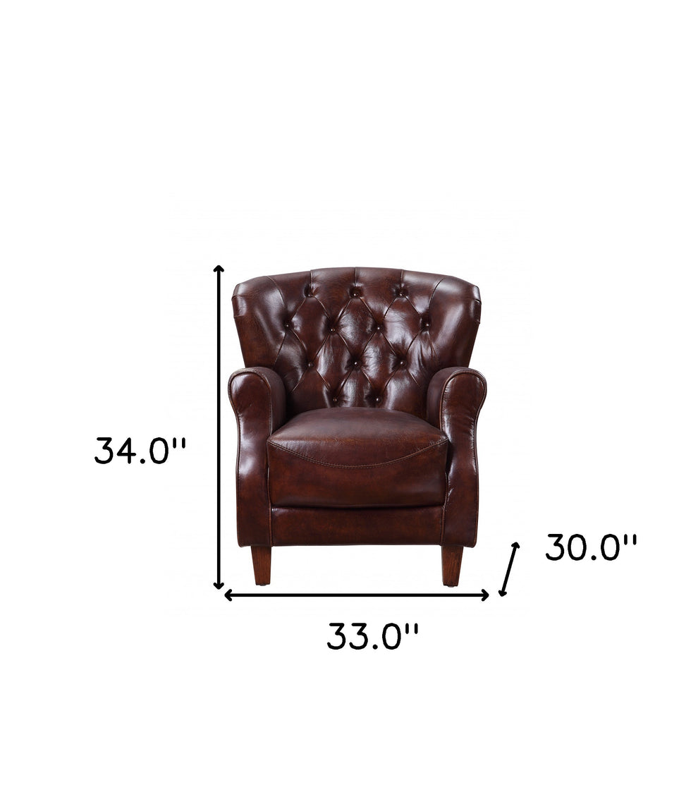 Brown and Steel Blue Top Grain Leather Tufted Club Chair By Homeroots | Accent Chairs | Modishstore - 5