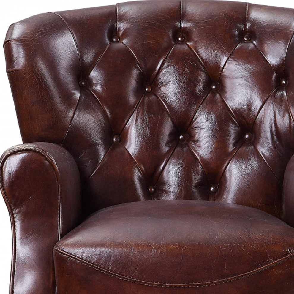 Brown and Steel Blue Top Grain Leather Tufted Club Chair By Homeroots | Accent Chairs | Modishstore - 4