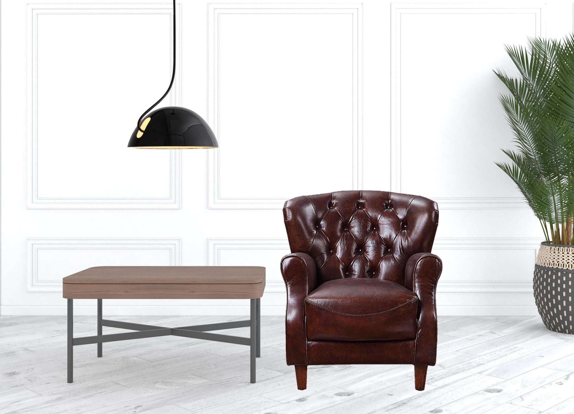 Brown and Steel Blue Top Grain Leather Tufted Club Chair By Homeroots | Accent Chairs | Modishstore - 6