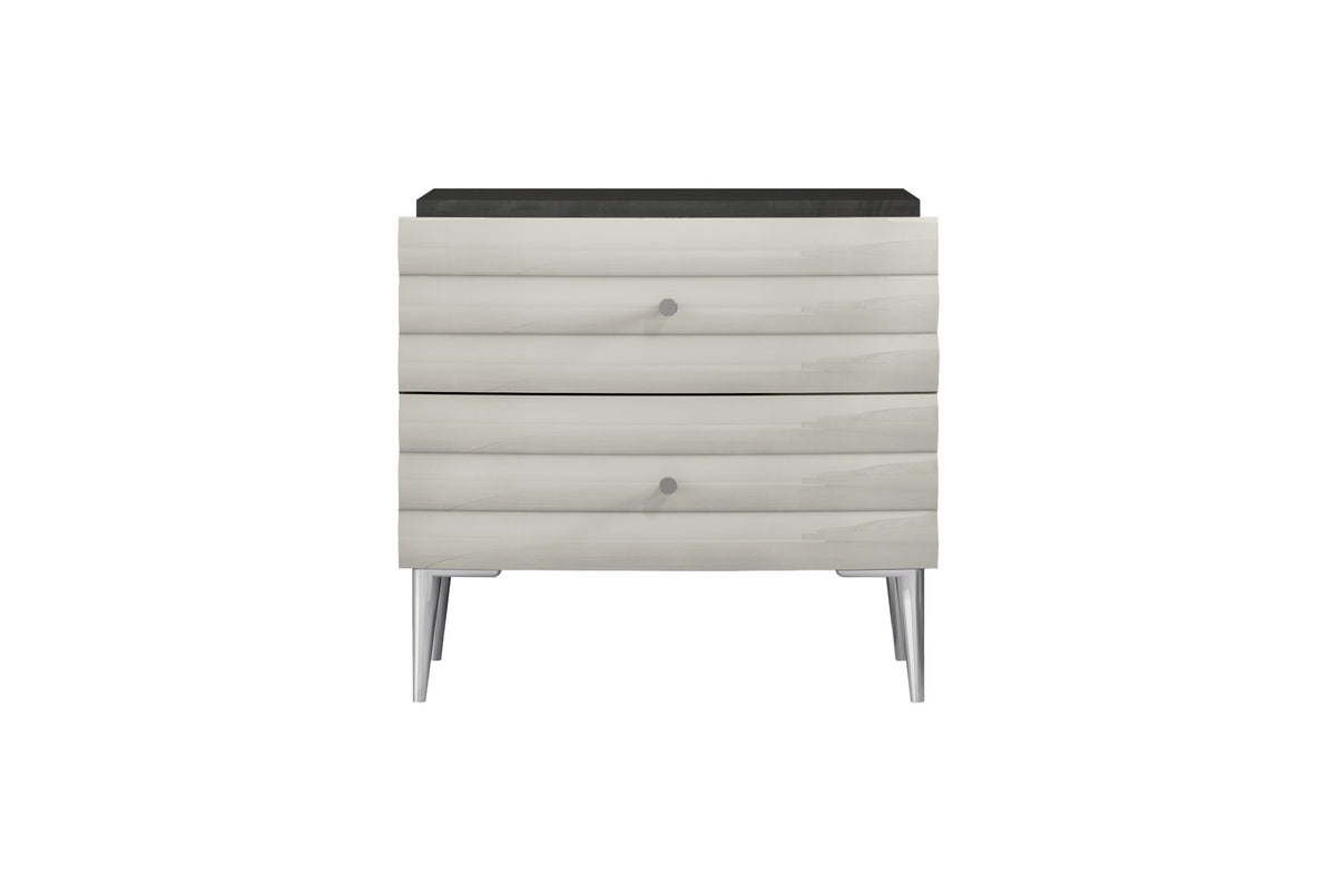 Dark Gray And Ivory Light Gray Two Drawer Nightstand By Homeroots | Nightstands | Modishstore - 1