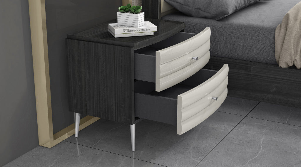 Dark Gray And Ivory Light Gray Two Drawer Nightstand By Homeroots | Nightstands | Modishstore - 3