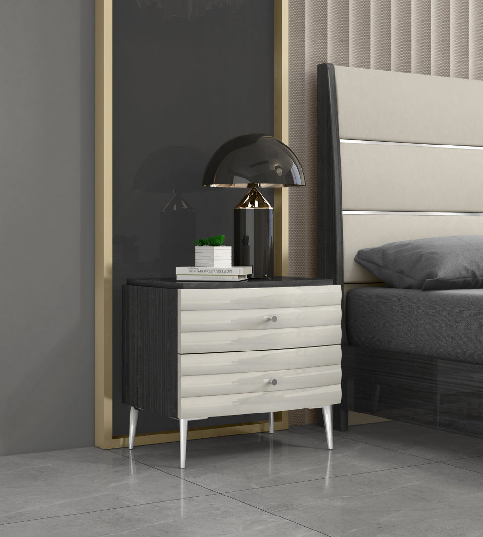 Dark Gray And Ivory Light Gray Two Drawer Nightstand By Homeroots | Nightstands | Modishstore - 4