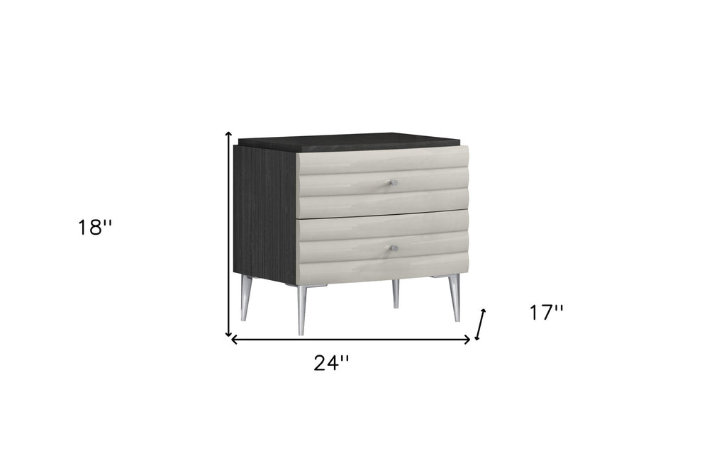 Dark Gray And Ivory Light Gray Two Drawer Nightstand By Homeroots | Nightstands | Modishstore - 5