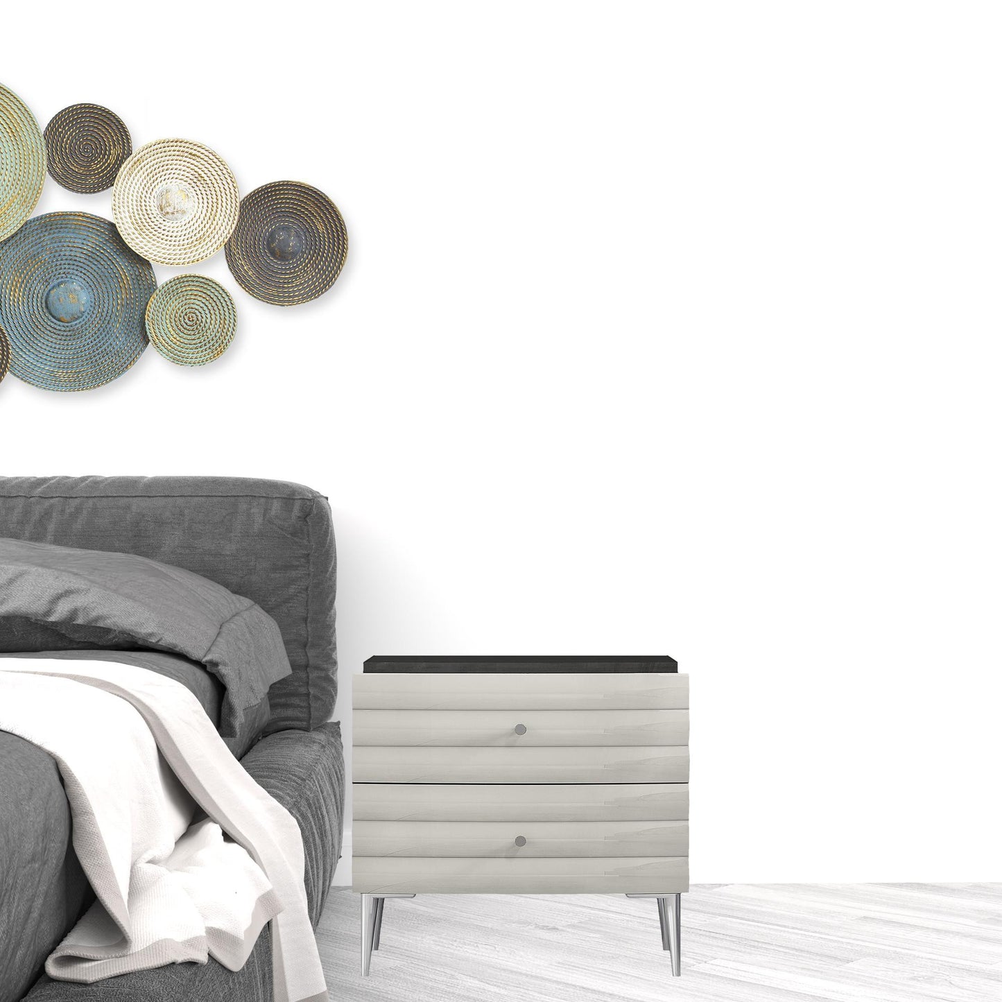 Dark Gray And Ivory Light Gray Two Drawer Nightstand By Homeroots | Nightstands | Modishstore - 2