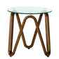 Walnut And Clear Glass Solid Wood Ribbon Base Round End Table By Homeroots | End Tables | Modishstore - 5