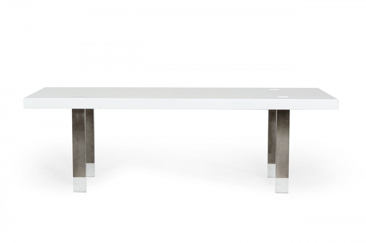 White And Gray Stainless Steel Dining Table By Homeroots | Dining Tables | Modishstore - 2