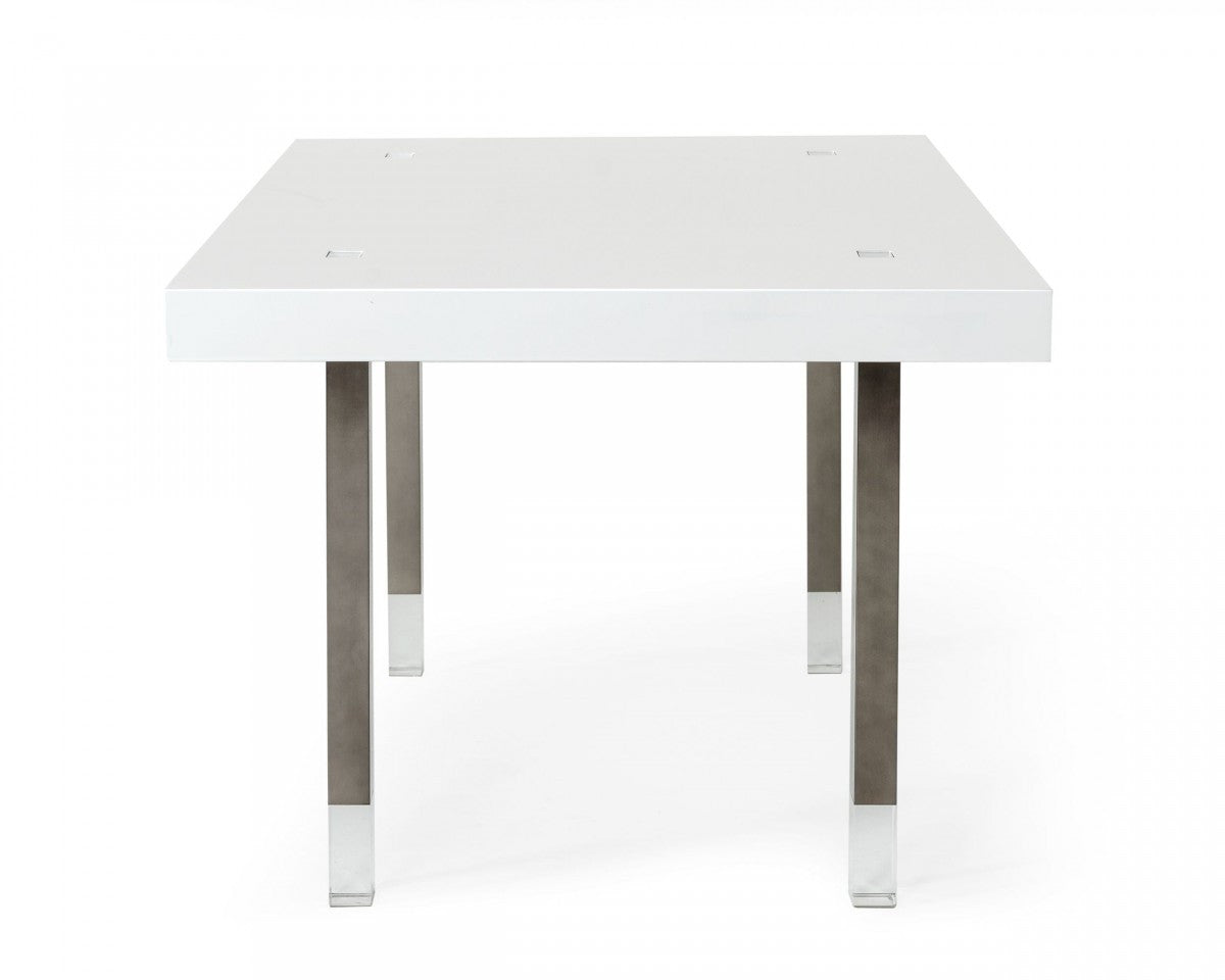 White And Gray Stainless Steel Dining Table By Homeroots | Dining Tables | Modishstore - 3