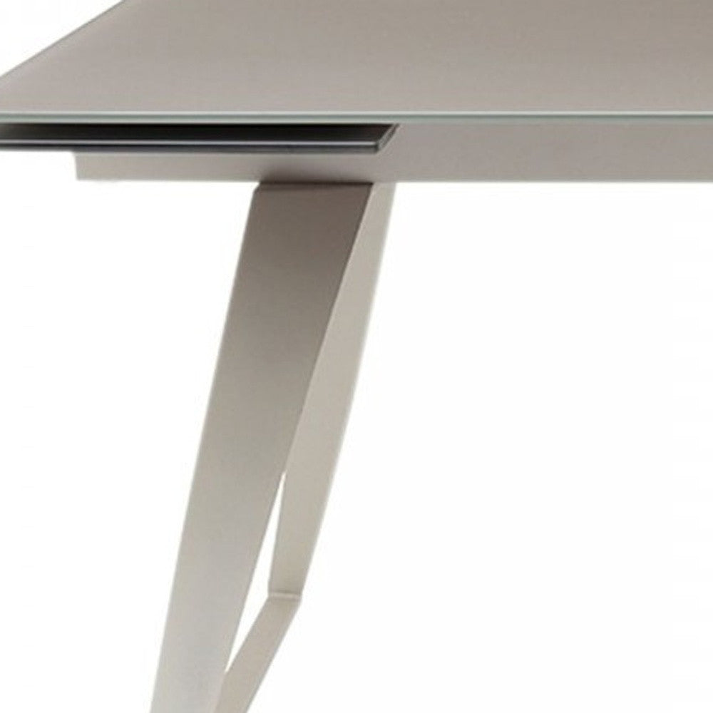 Gray Glass And Metal Self-Storing Leaf Sled Base Dining Table By Homeroots | Dining Tables | Modishstore - 7