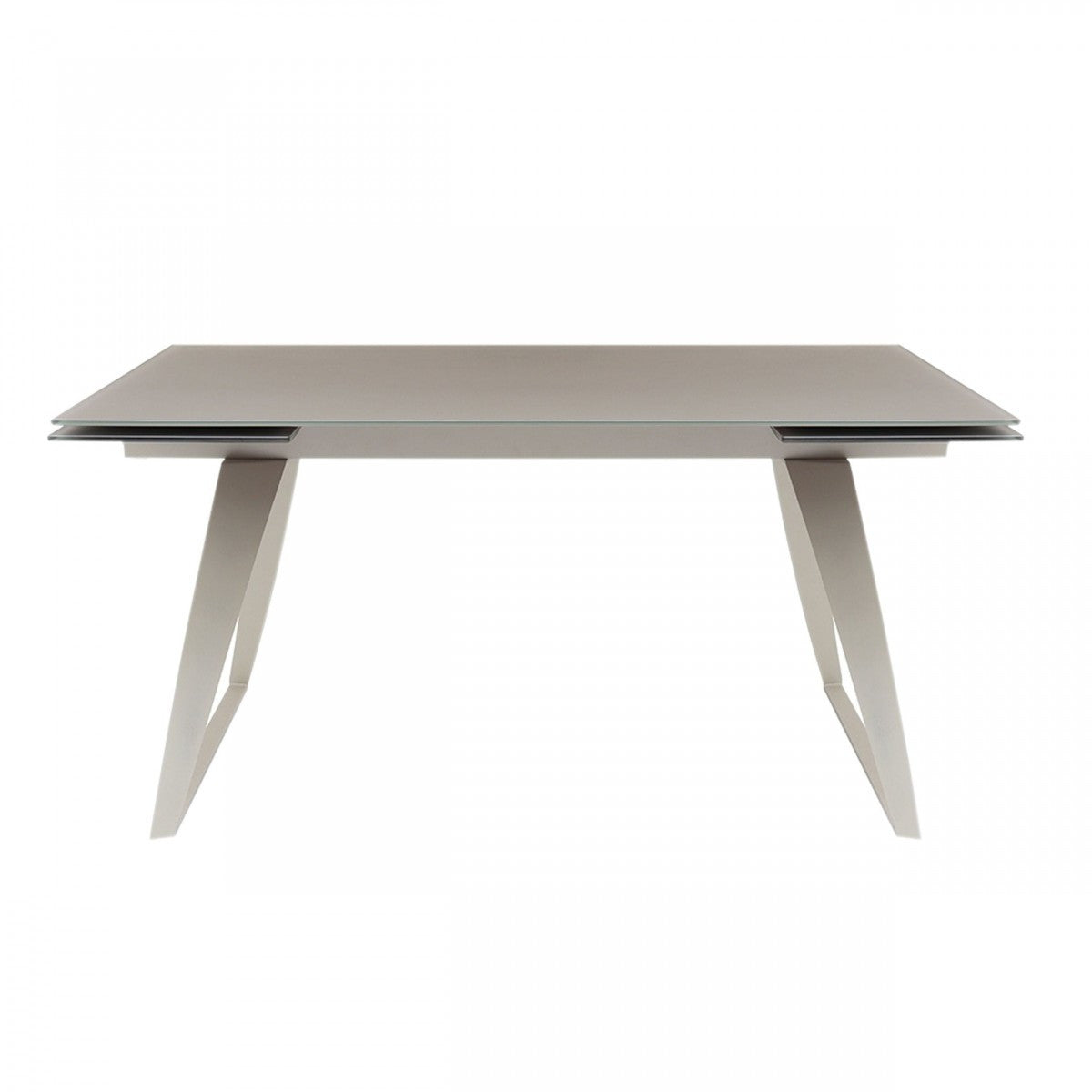 Gray Glass And Metal Self-Storing Leaf Sled Base Dining Table By Homeroots | Dining Tables | Modishstore - 1