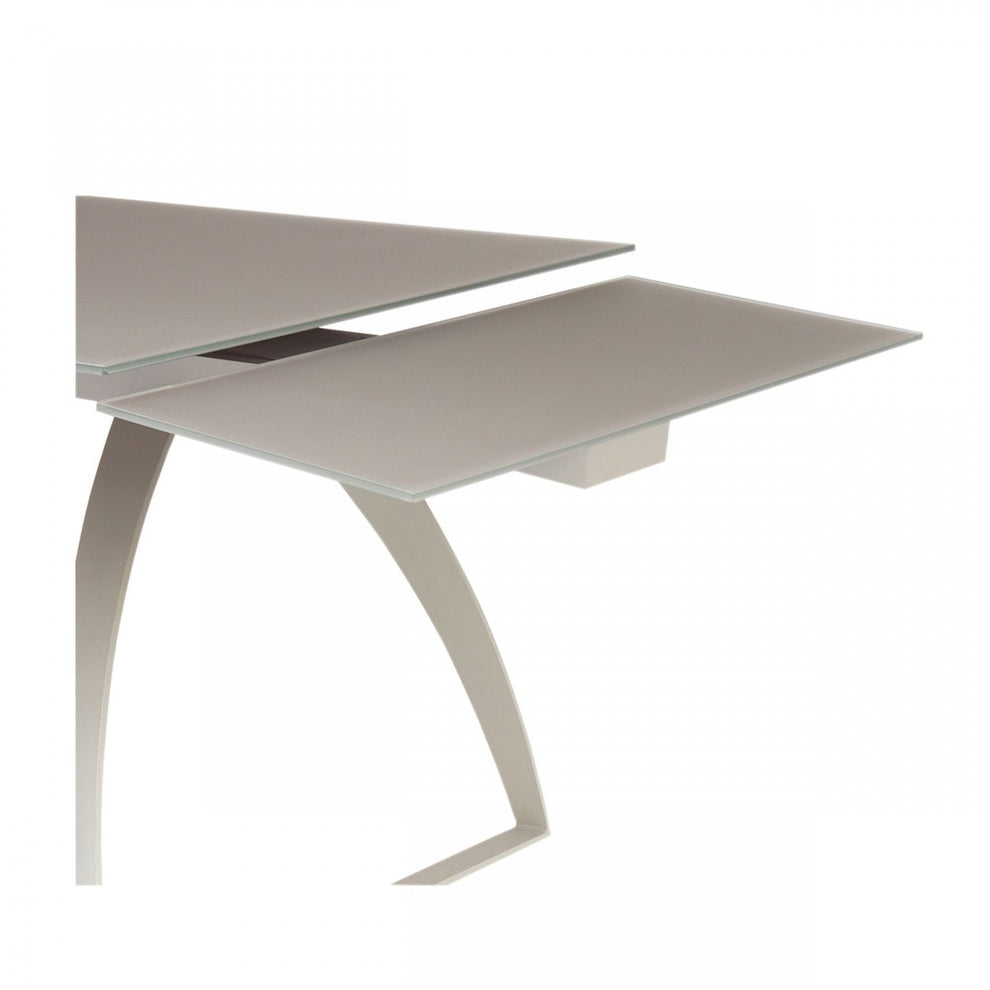 Gray Glass And Metal Self-Storing Leaf Sled Base Dining Table By Homeroots | Dining Tables | Modishstore - 4