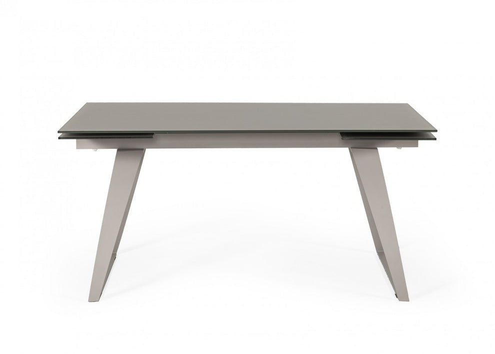 Gray Glass And Metal Self-Storing Leaf Sled Base Dining Table By Homeroots | Dining Tables | Modishstore - 3