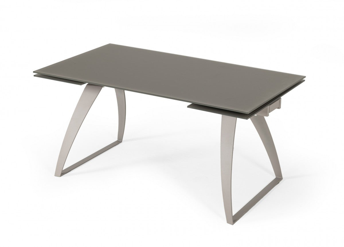 Gray Glass And Metal Self-Storing Leaf Sled Base Dining Table By Homeroots | Dining Tables | Modishstore - 2